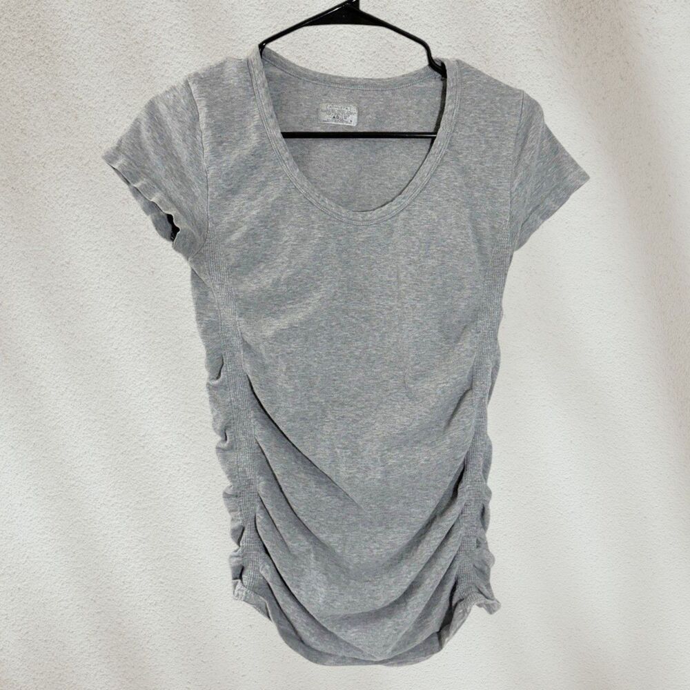 Athleta Pure Tee Small Gray Seamless Ruched Side Yoga Top Organic Cotton 438728 - Picture 2 of 4